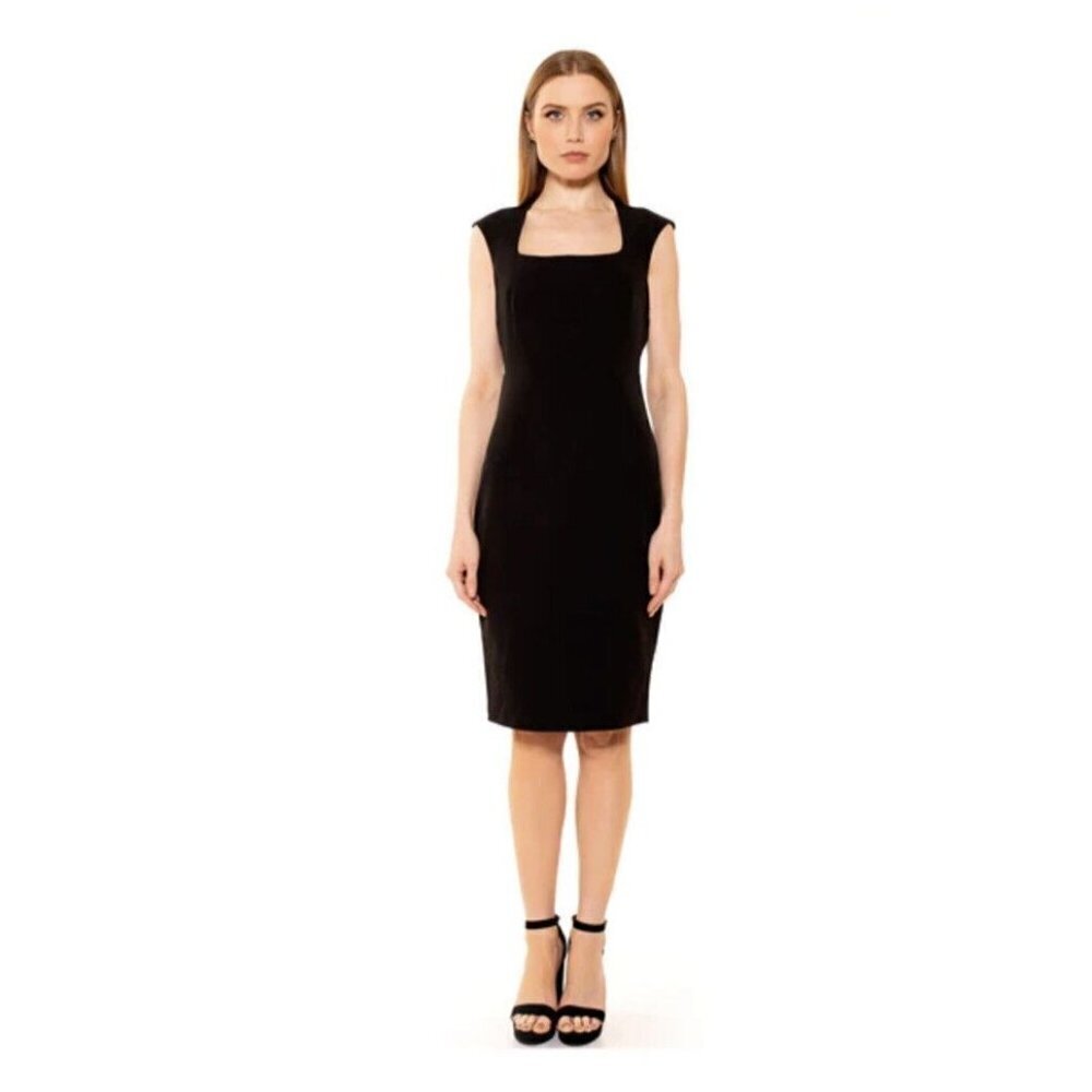 Alexia Admor Womens Adrianna Cape‎ Sleeve Sheath Dress Black NWT sz Medium